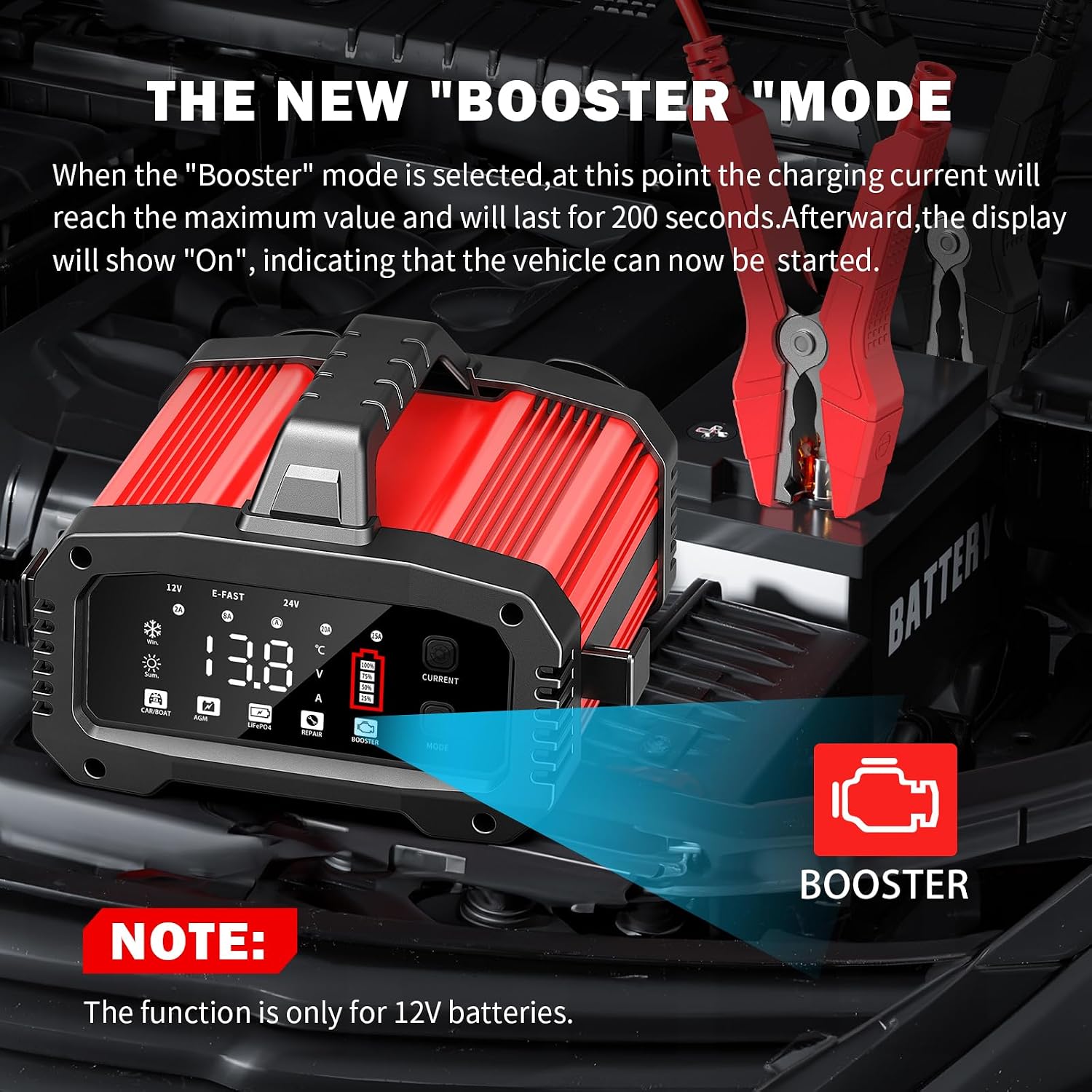Detalle de Caricabatterie auto 12V 25A / 24V 15A con BOOSTER e funzioni per LiFePO4, AGM, Gel, SLA