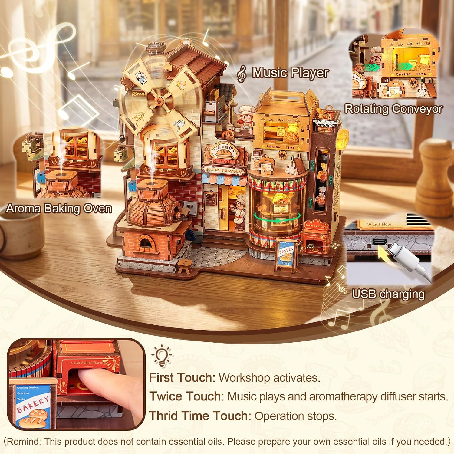 Detalle de Fsolis 3D Wooden Puzzles for Adults – Mechanical Bread Factory Building Kit