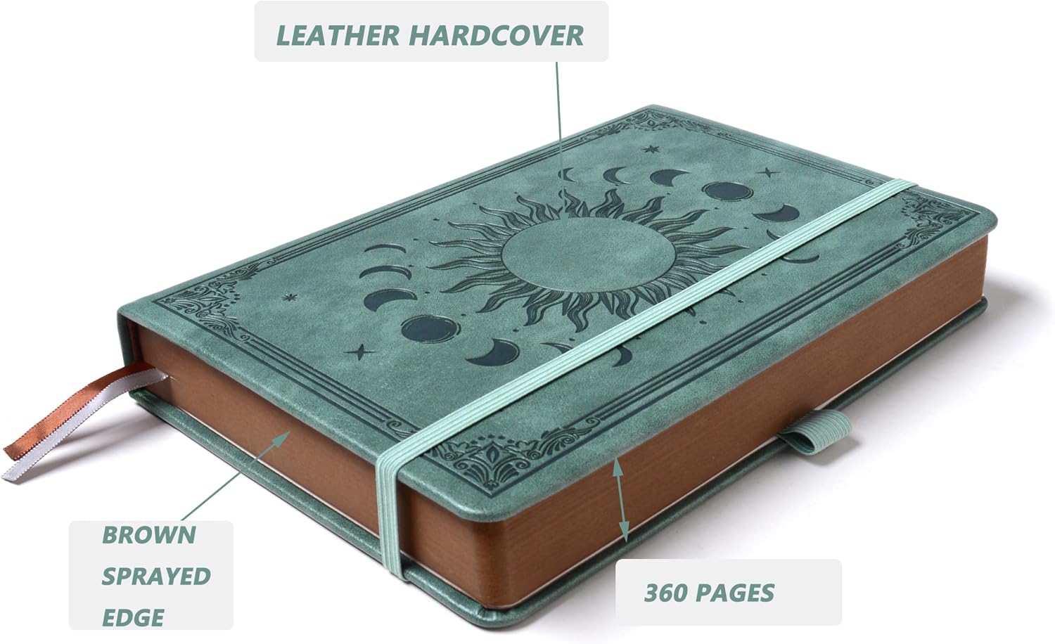Detalle 2 de HwxBen B5 hardcover journal with pen & vintage sun & moon design (360 pages)