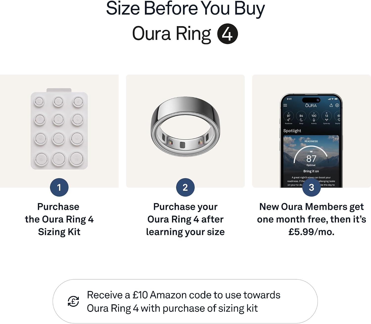 Detalle de Oura Smart Ring 4 - Silver (Size 8) – Sleep, Heart Rate & Fitness Tracking
