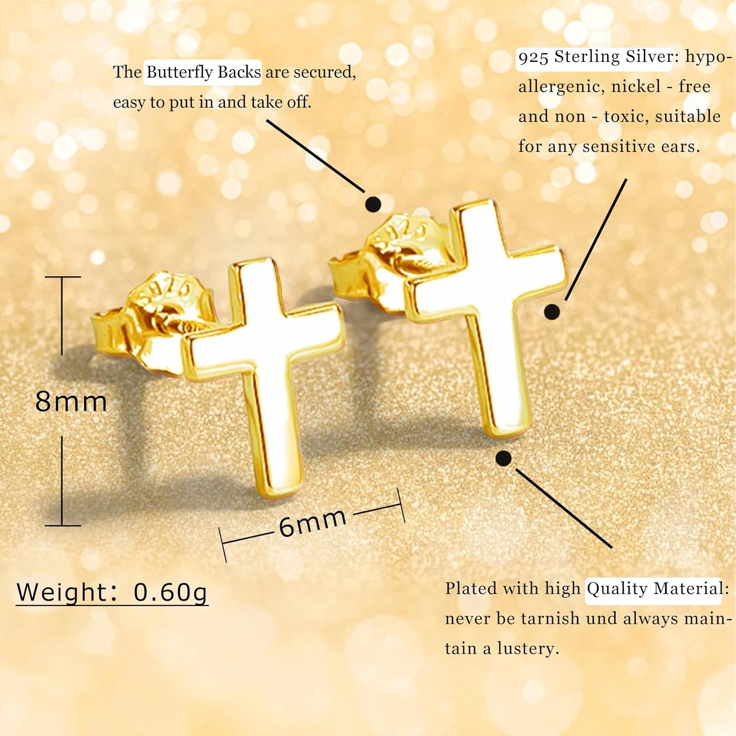 Thumbnail 2 de Josfeva 925 Sterling Silber Ohrstecker Herz–Stern Kreuz – hypoallergen, 6×8 mm, Geschenkbox