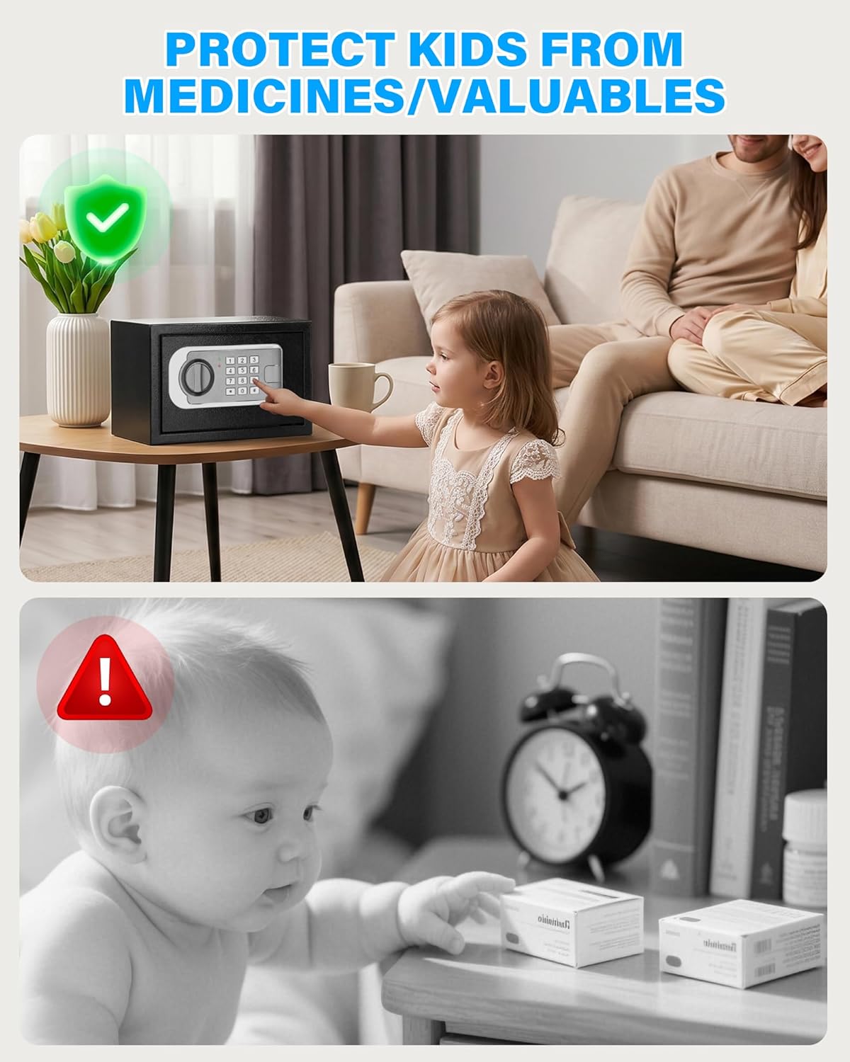 Thumbnail 3 de [UPGRADED] Small Safe Box for Home: 0.30 Cuft Mini Safe with Fireproof Bag and Programmable Keypad