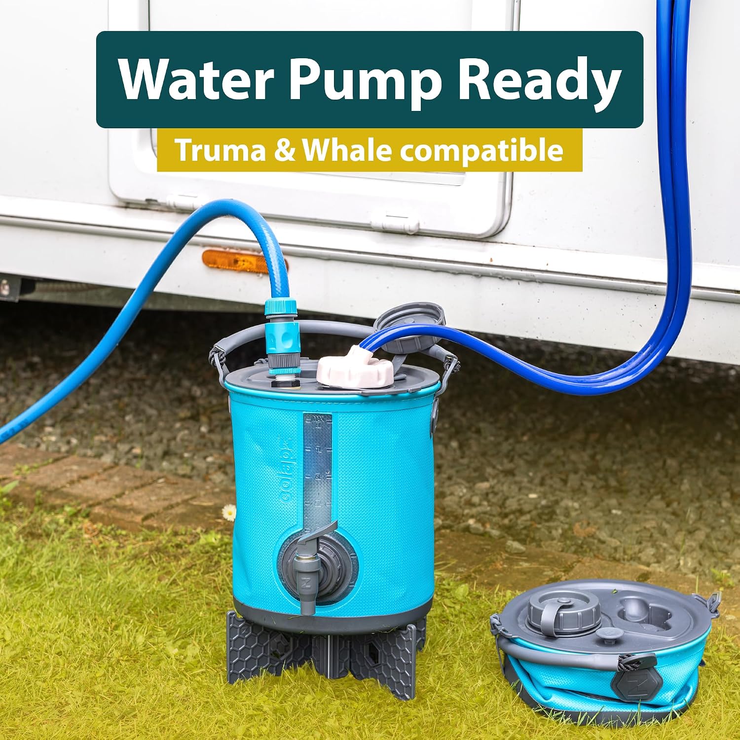 Detalle de Colapz 8L 2-in-1 Collapsible Water Container with Tap & Lid – BPA-Free Camping Carrier & Folding Bucket