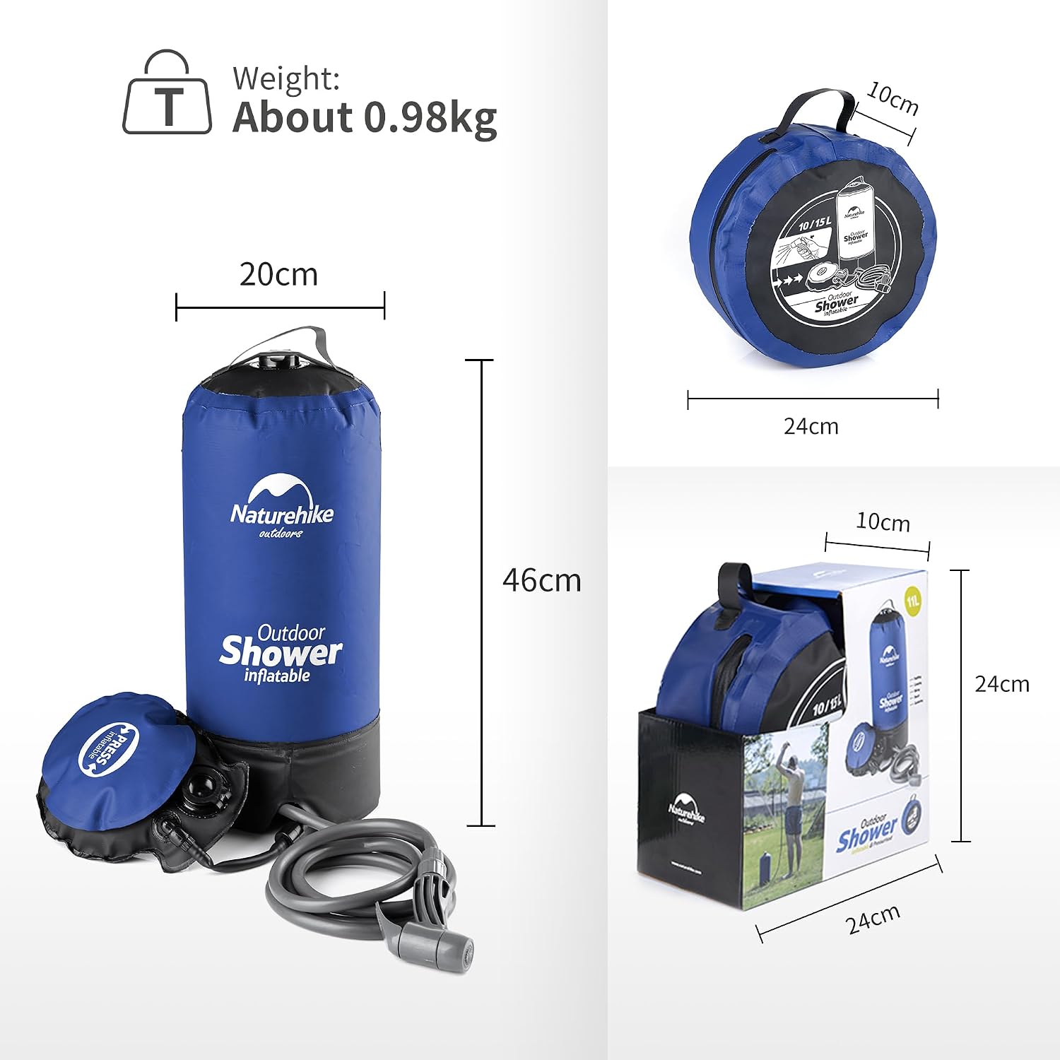 Detalle 2 de Naturehike prysznic kempingowy 11 l z pompką nożną i wężem 200 cm