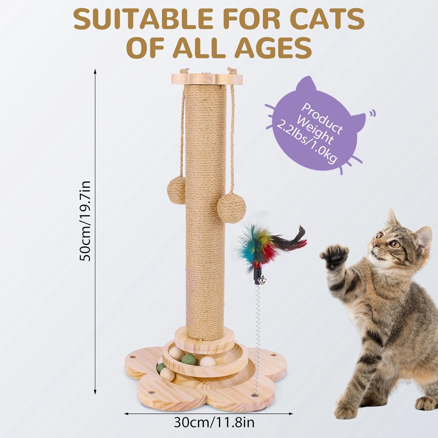 Thumbnail 6 de OFC Lenw Sisal Cat Scratching Post — 50cm Tall with Interactive Track Ball Toy