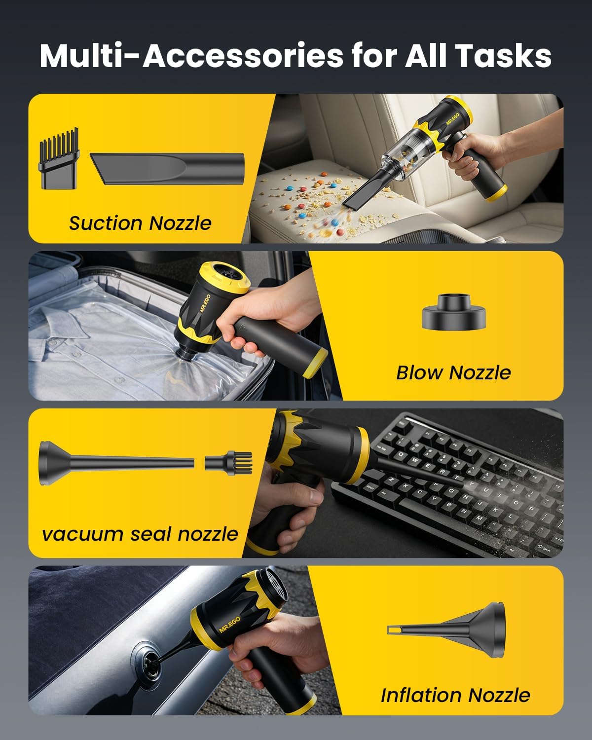 Thumbnail 4 de Mr.ego Car Vacuum Portable Cordless: 22000Pa High-Power Handheld Cleaning, 4-in-1 versatility