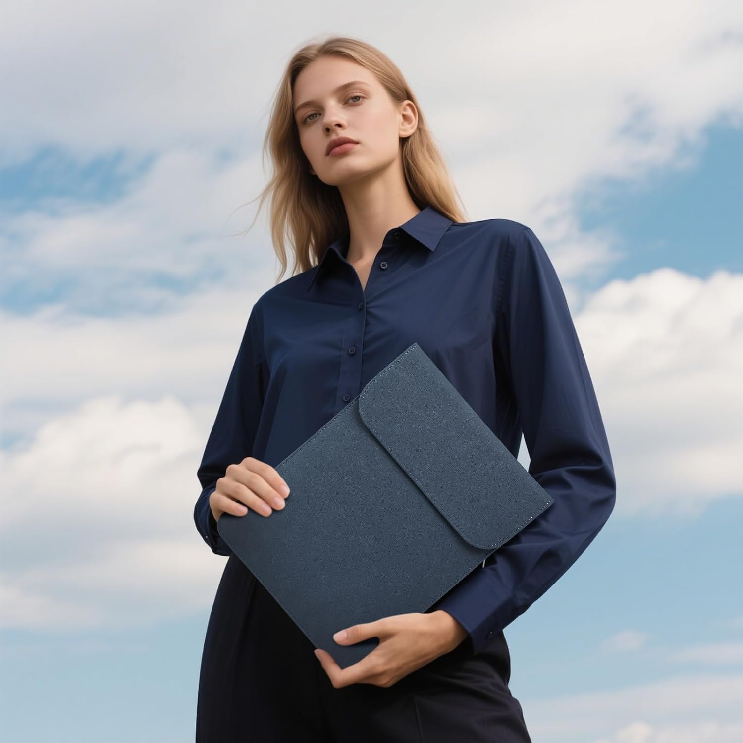 Thumbnail 6 de HYZUO Laptop Hülle für 15–16 Zoll (Kunstleder, Navy Blau) – passend u. a. für MacBook Pro 16/A3428/A3429/A3403/A3186