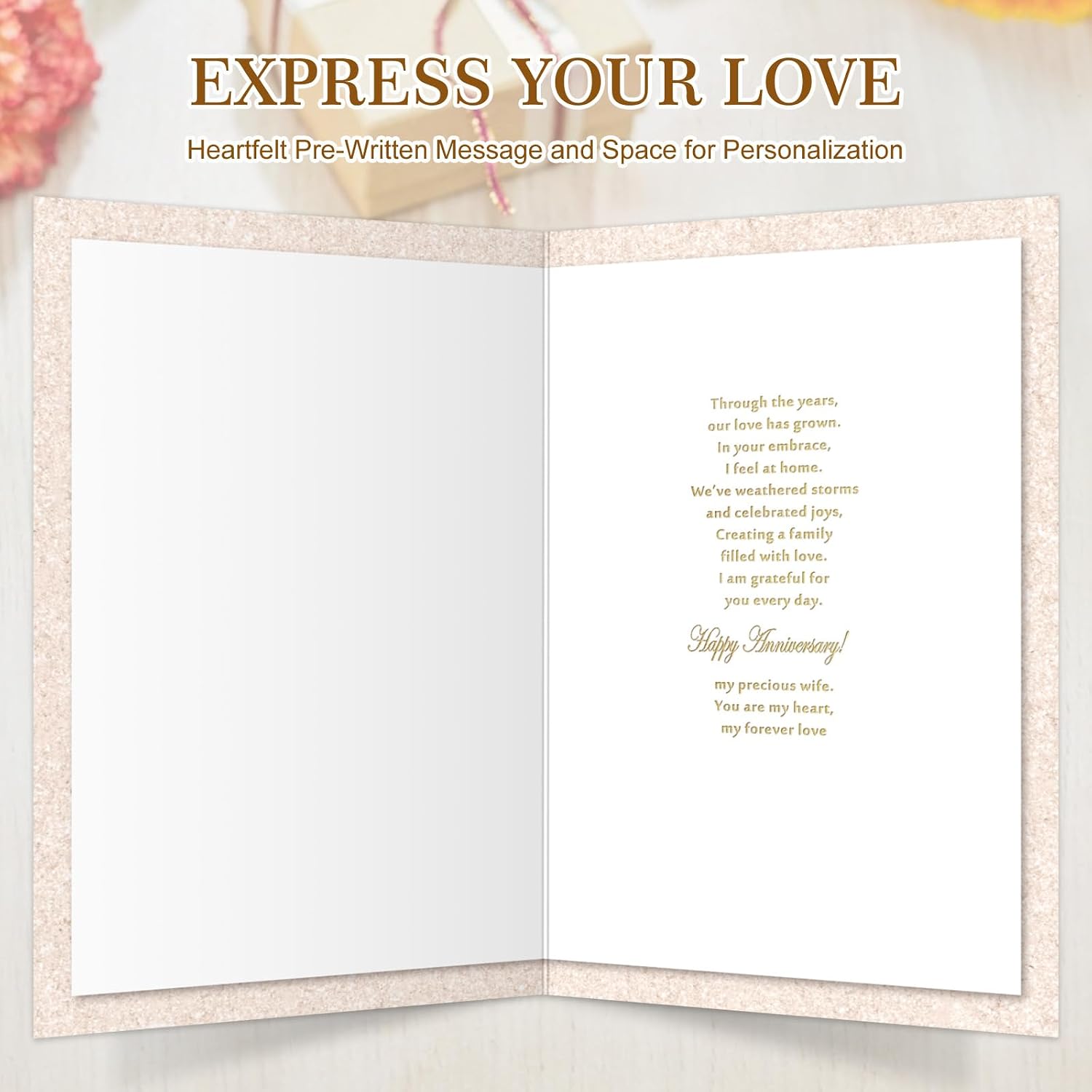 Thumbnail 4 de FLYAB Anniversary Card for Wife, 5.5 x 8-Inch Gold-Foil Floral Design