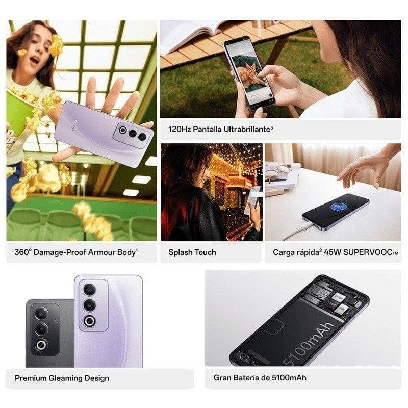 Detalle de OPPO A80 5G 8GB/256GB, 6.67' Púrpura: rendimiento fluido, gran pantalla y batería para el día a día