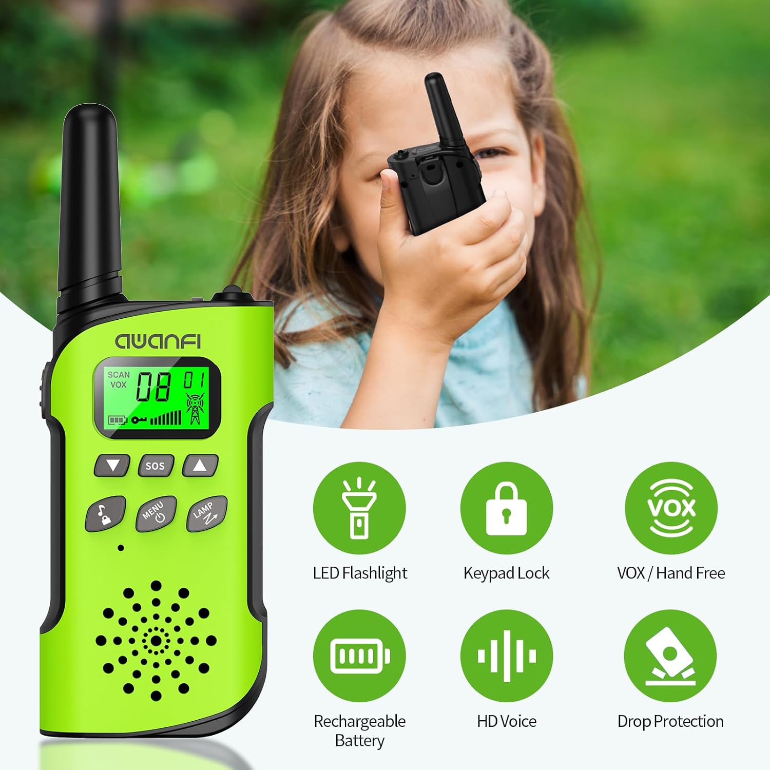 Detalle 2 de AWANFI Walkie Talkies for Kids 1000mAh