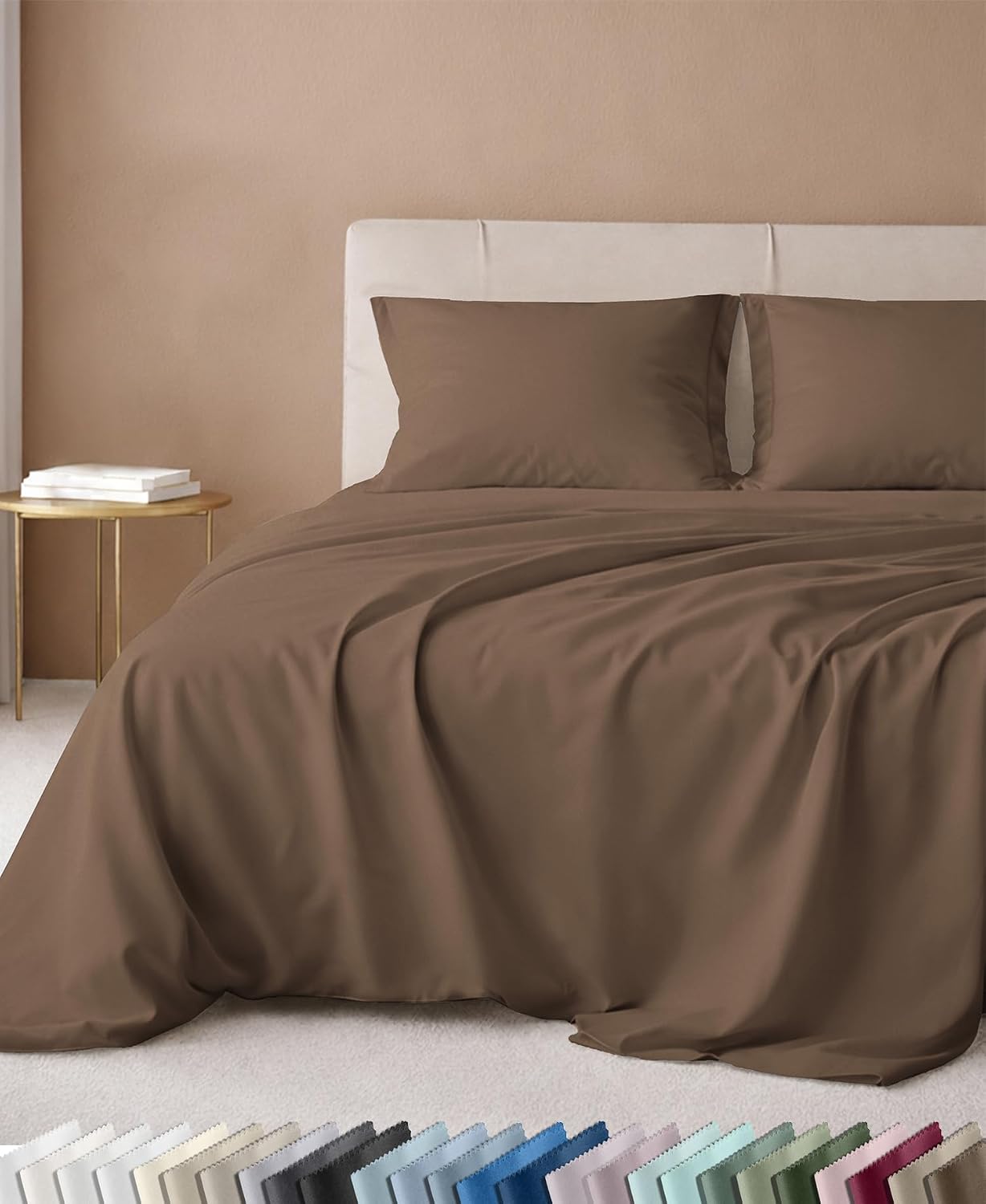Detalle de California Design Den 840307114433 600 Thread Count Full Cotton Sateen Sheets, Mocha
