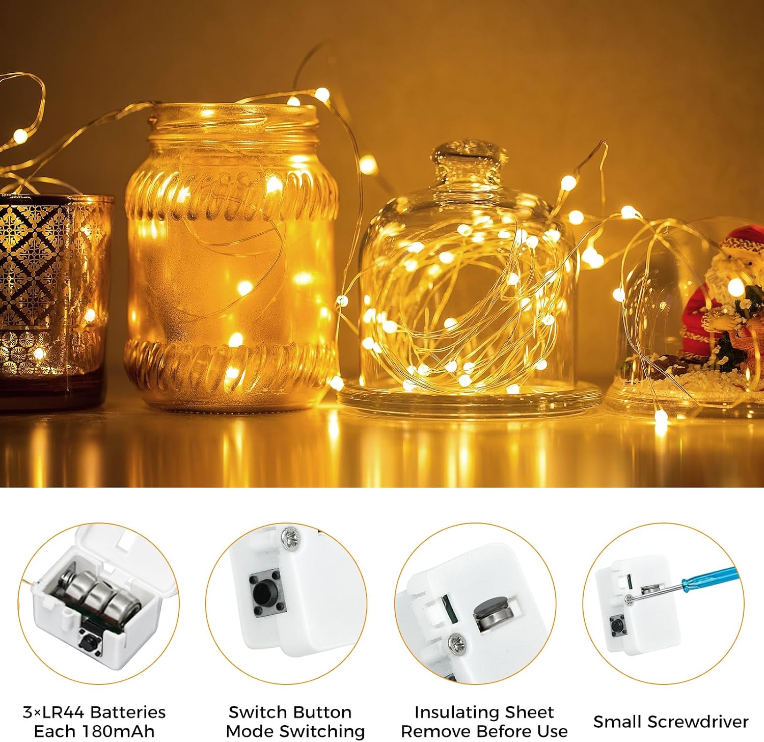 Thumbnail 6 de btfarm 12-Pack Battery-Powered Fairy Lights, 7 ft, 20 LEDs, Warm White