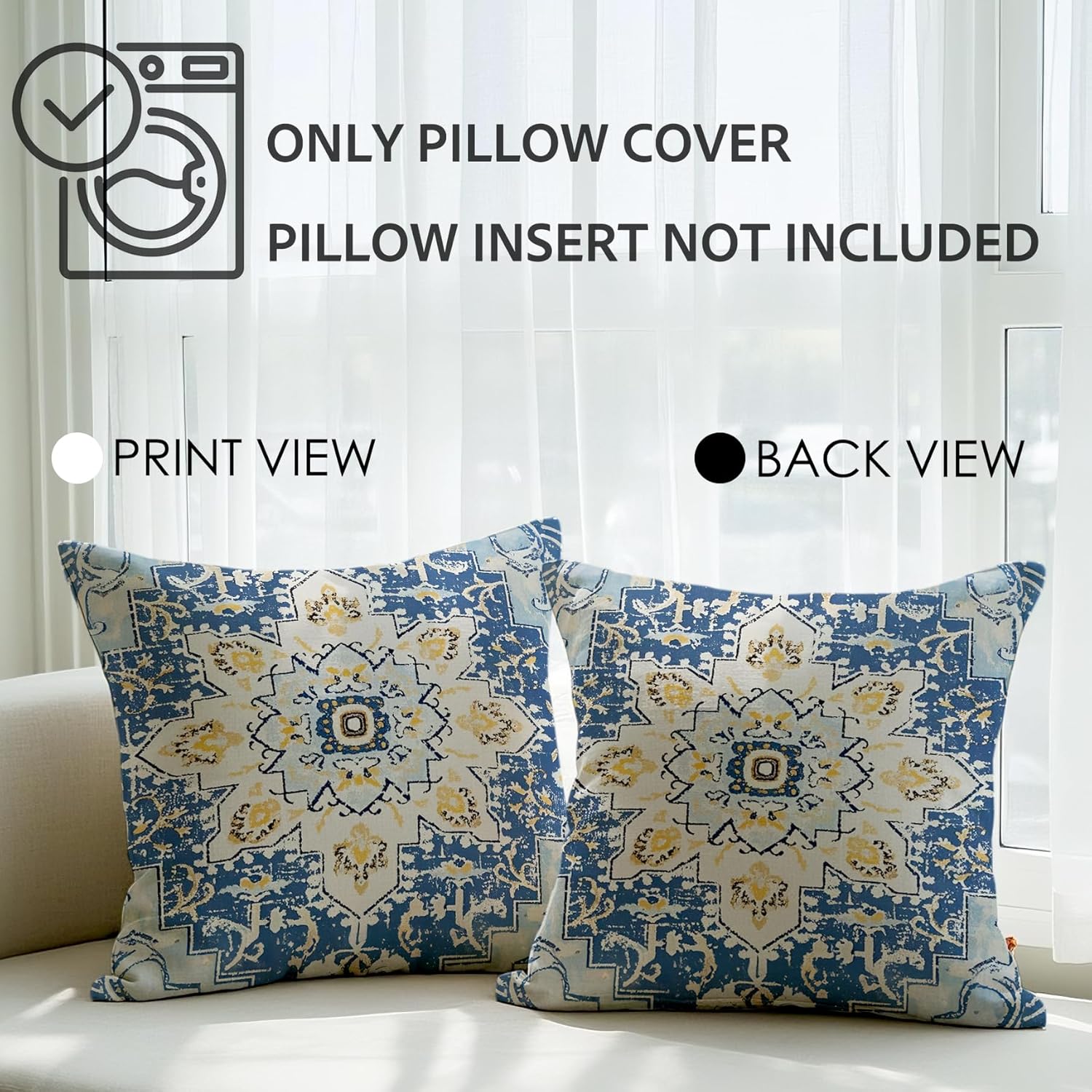 Thumbnail 1 de JANGYUHH Boho Kissenbezug 40x40 cm – 2er Set, Vintage Abstrakt, Blau
