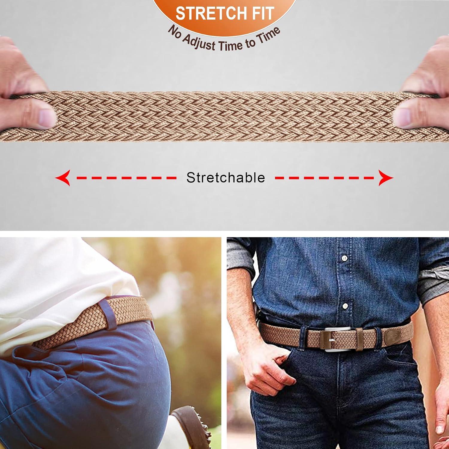Thumbnail 3 de BULLIANT Mens Belt: Elasticated Stretch Weave Belt 1 3/8" – Casual Braided Golf Belt for Men and Women