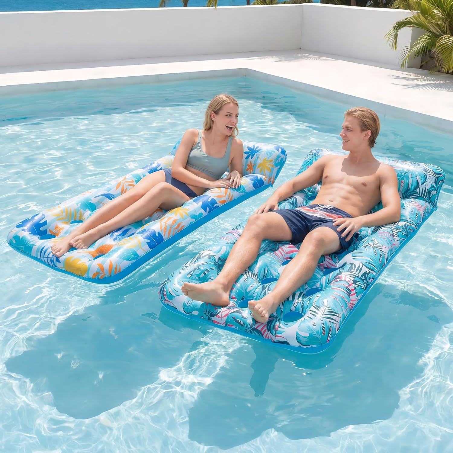 Thumbnail 6 de Stonful 2-Pack Inflatable Pool Float Mat with Headrest (75 x 34 in), Cooling Holes & 300 lb Capacity