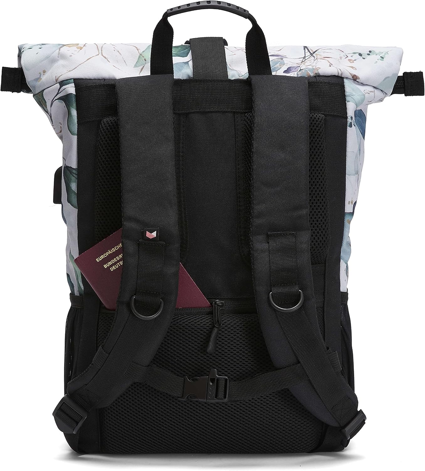 Detalle de Ela Mo Rucksack Damen – Rolltop mit variablem Volumen (18–26 l) und Notebookfach bis 17" – Wasserles Gold