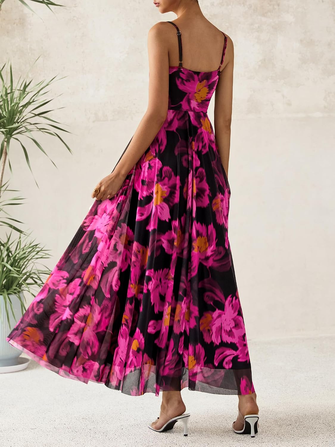 Detalle de BTFBM Women Summer Floral Maxi Dress with Elegant Spaghetti Straps