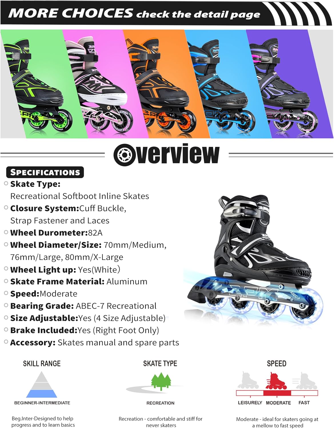 Thumbnail 6 de 2PM SPORTS 2PM-6006 Adjustable Inline Skates with Light-Up Wheels