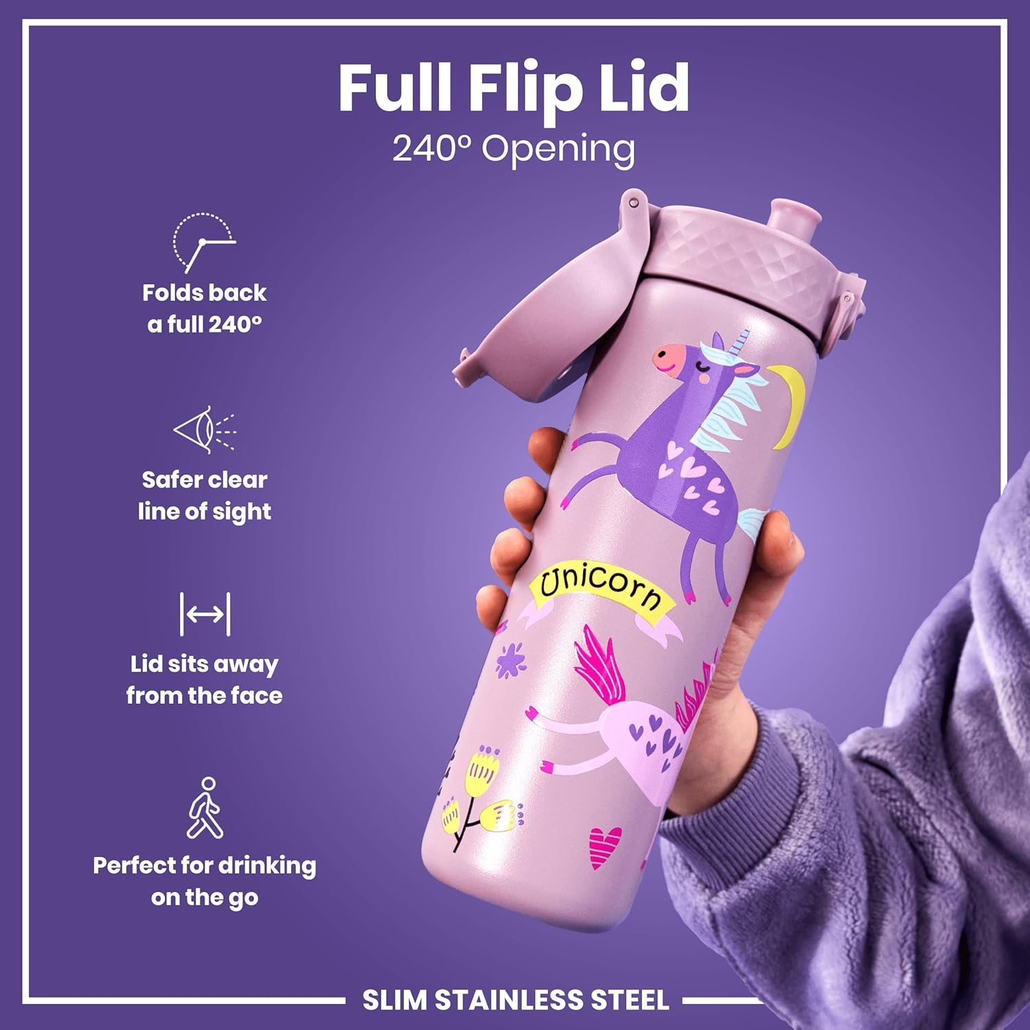 Thumbnail 2 de Ion8 Water Bottle, 500ml/18oz — Slim, Leak-Proof, BPA-Free Stainless Steel Bottle with Secure Lock