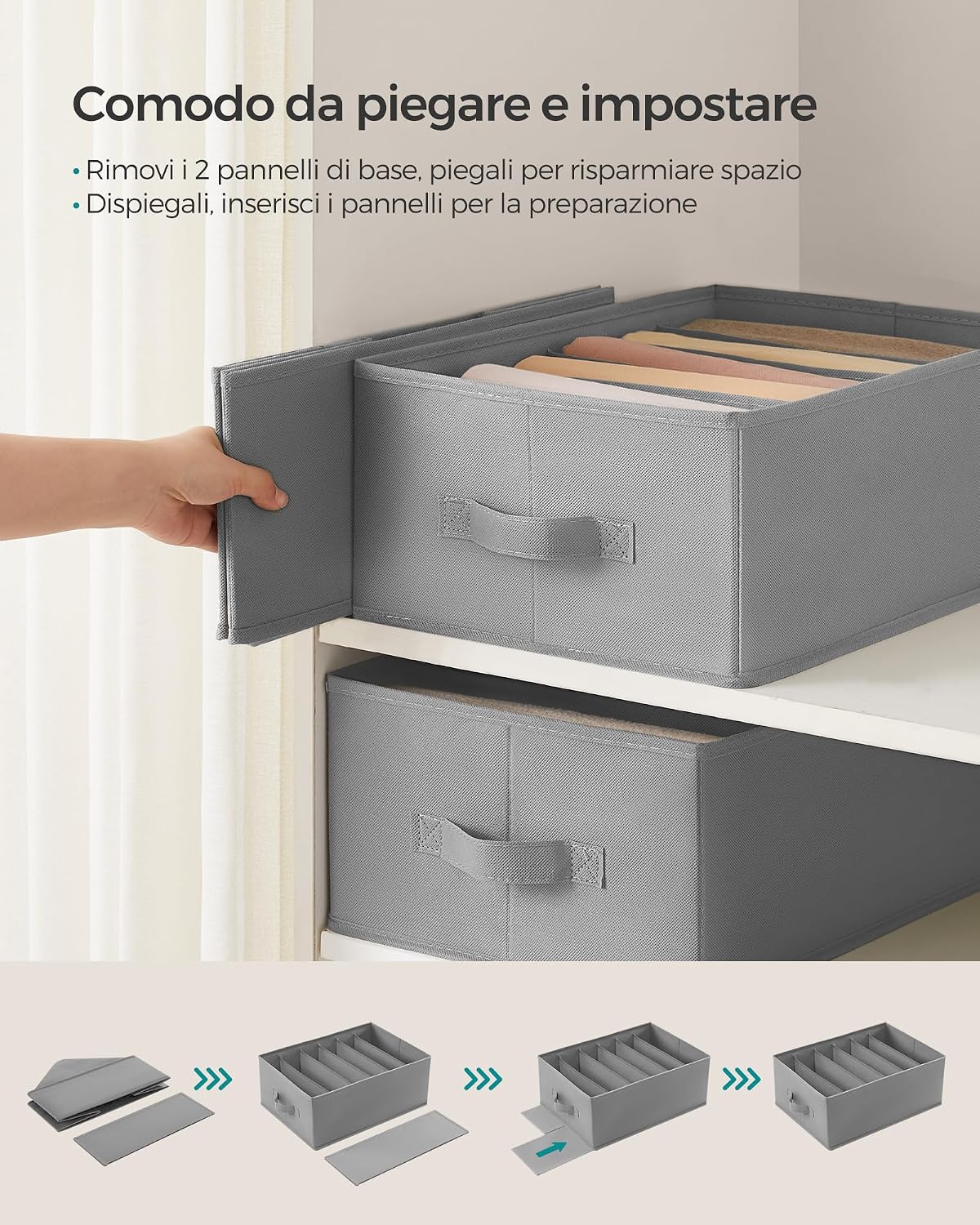 Detalle 2 de SONGMICS RUS009G03 set di 6 organizzatori per armadio a 6 scomparti (grigio tortora)