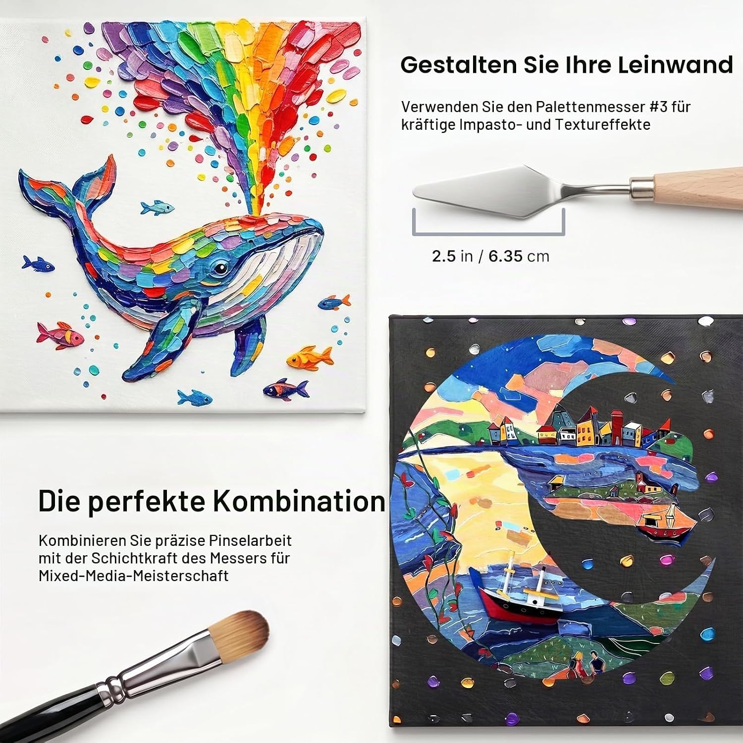 Detalle de Nicpro 30‑teiliges Pinselset – Profi-Pinsel mit Spachtel und Stoffrolle für Acryl, Öl, Gouache und Aquarell