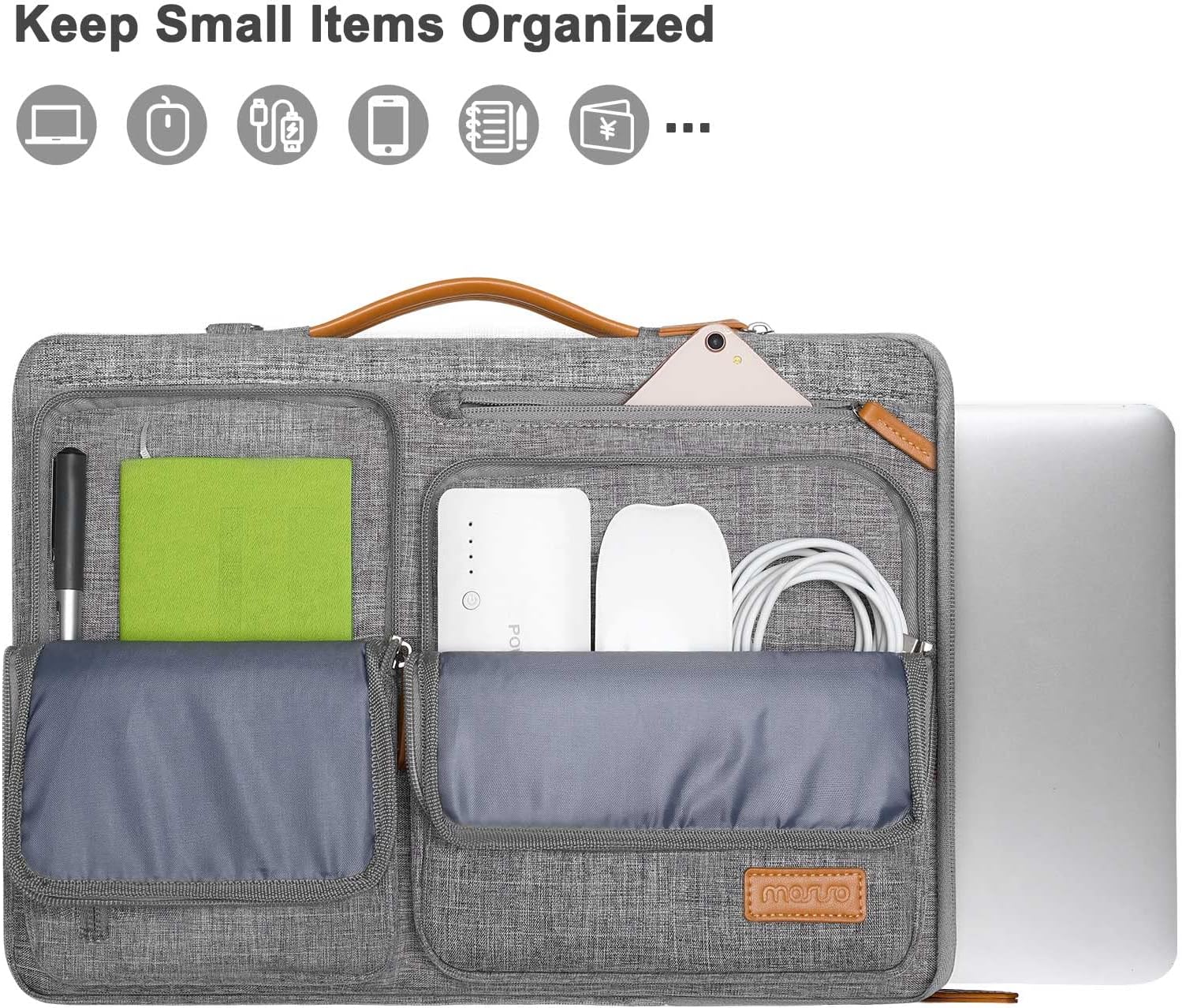 Thumbnail 3 de MOSISO 360 Schütz Laptoptasche 16 Zoll (15–15,6 Zoll) Umhängetasche mit 4 Reißverschlusstaschen – grau