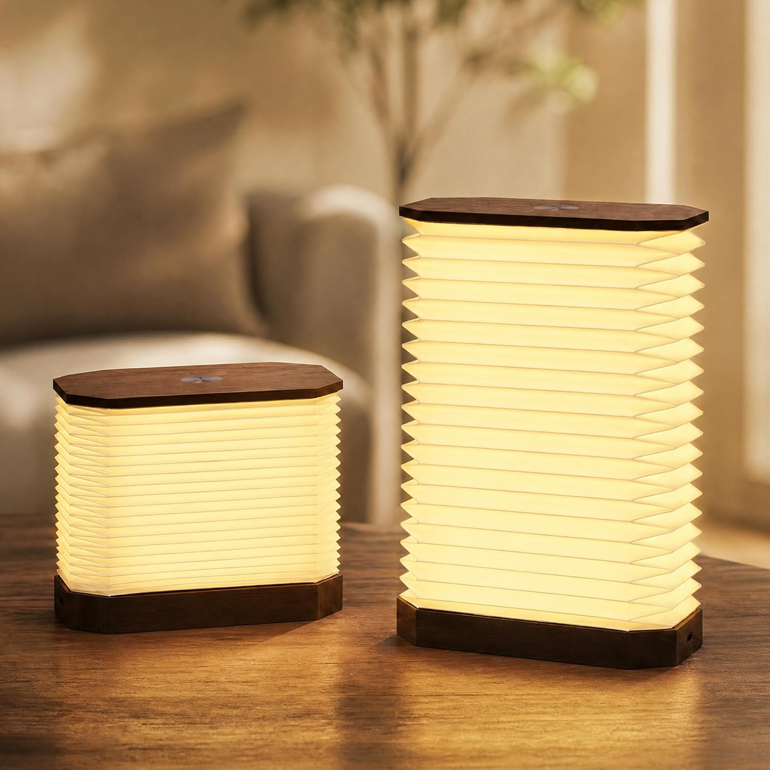 Detalle de Ba suns OL-1-B Folding Accordion Paper Lamp, Rechargeable Touch-Dimmable LED