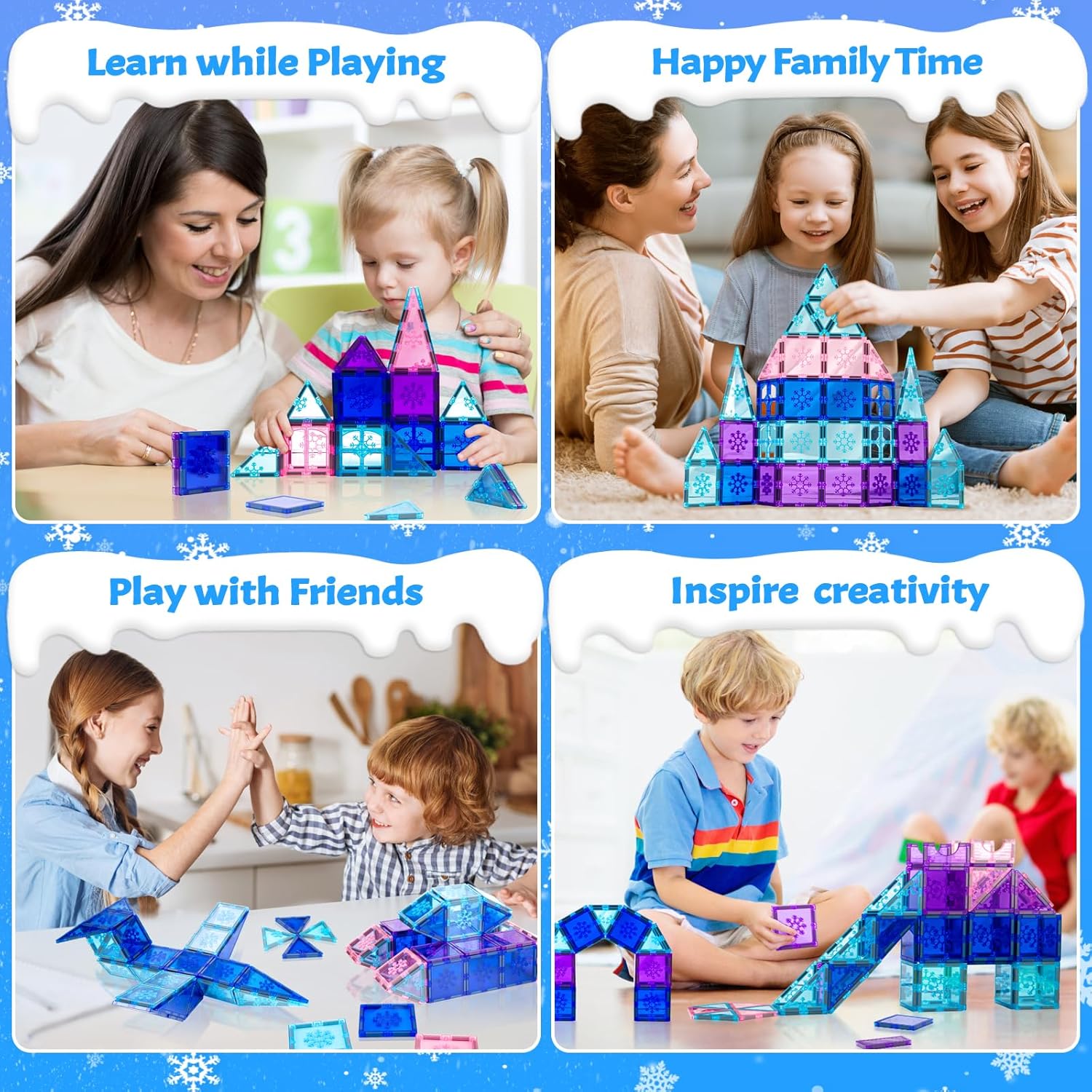 Thumbnail 4 de Xekel Magnetic Tiles 40 PCS – 3D STEM Frozen World Building Set for Ages 3+