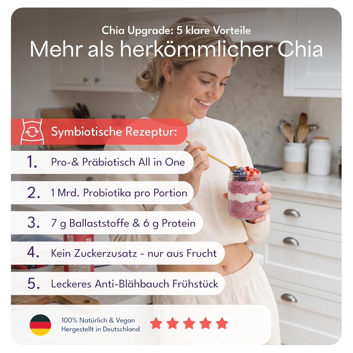 Thumbnail 3 de Brekky Chia Samen Upgrade (Made in Germany & Vegan) mit 1 Mrd. Probiotika & Präbiotika – für Berry Chia Pudding