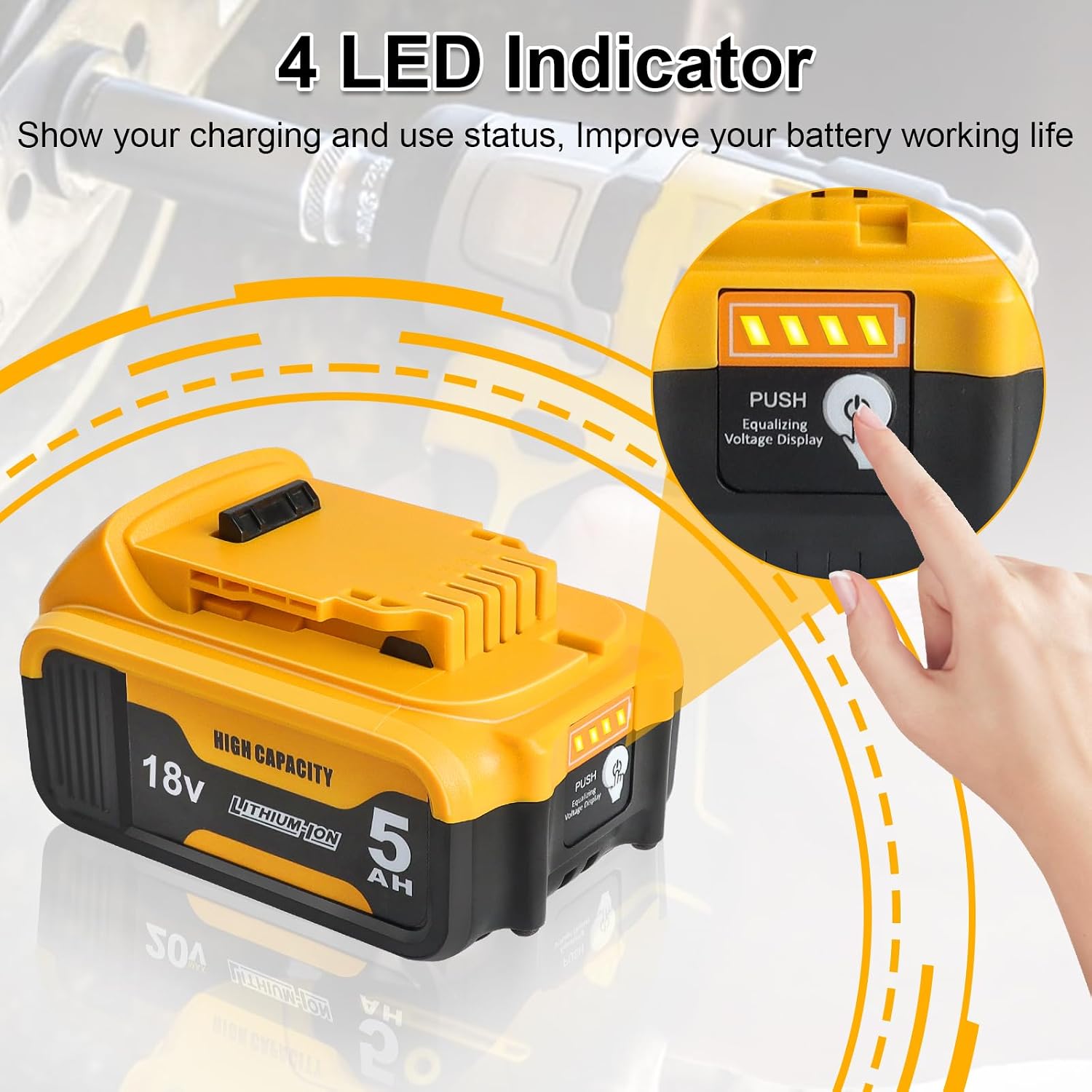 Thumbnail 5 de 2X Waitley Batterie 18V 5.0Ah – Compatible Dewalt DCB184, DCB180, DCB181, DCB182, DCB200, DCB201