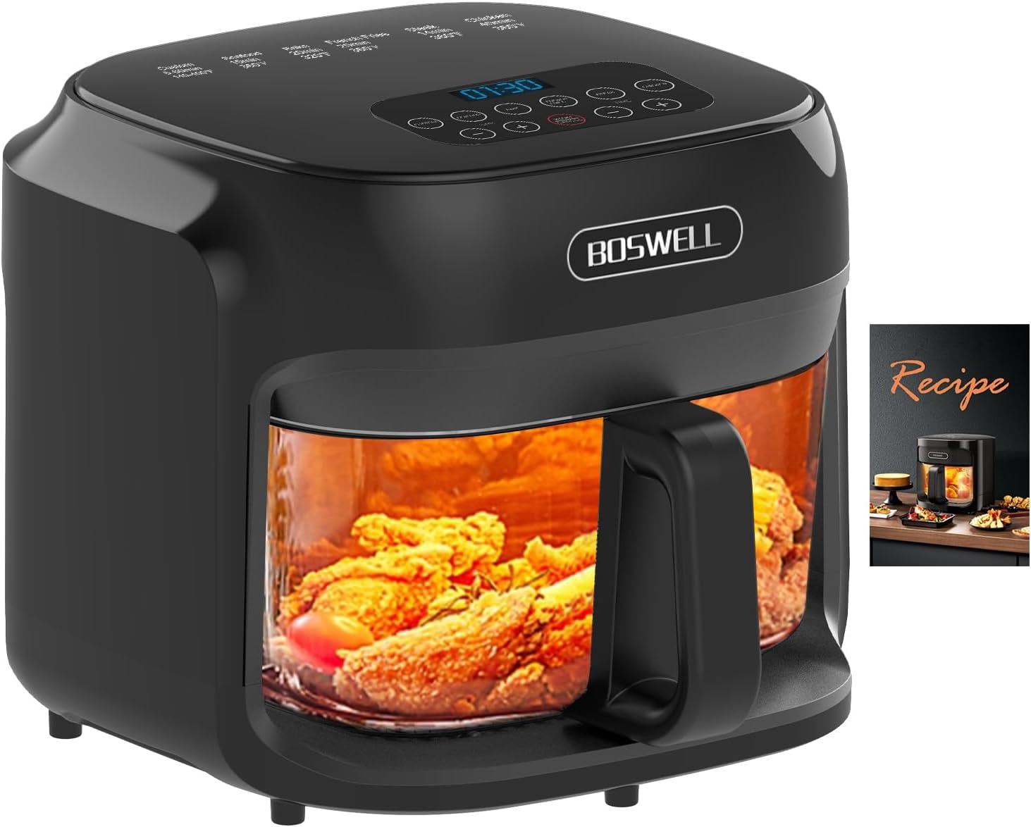 Thumbnail 6 de BOSWELL Glass Air Fryer (7.5QT) with Transparent Fry Bowl, 1800W Rapid Heating, Dishwasher-Safe Design (White)