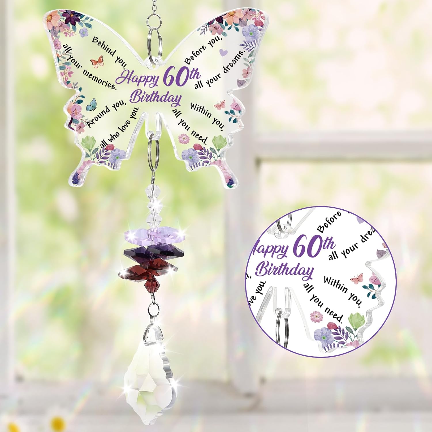 Thumbnail 2 de KAAYEE 60th Birthday Butterfly Crystal Suncatcher – amethyst pendant style keepsake gift for her