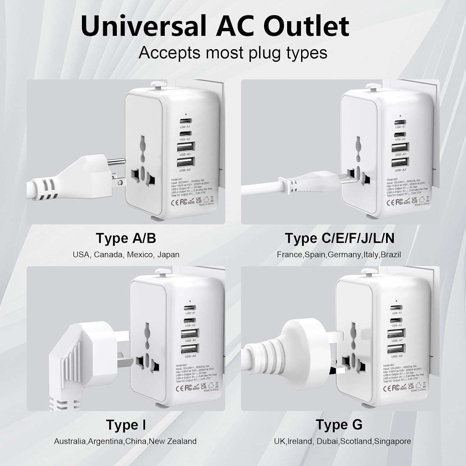 Thumbnail 1 de Universal Travel Adapter Worldwide Multi Plug 🌍
