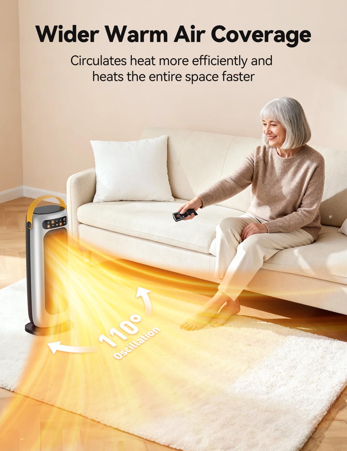 Thumbnail 4 de Heizlüfter Energiesparend PTC Keramik mit Fernbedienung, 35 dB & 1500 W – 4 Heizmodi, 110° Oszillation, Timer