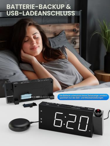 Thumbnail 6 de Mesqool Digitaluhr mit 180° Projektor und Vibrator – Projektionswecker mit Doppel-Alarm und Vibra-Unterstützung