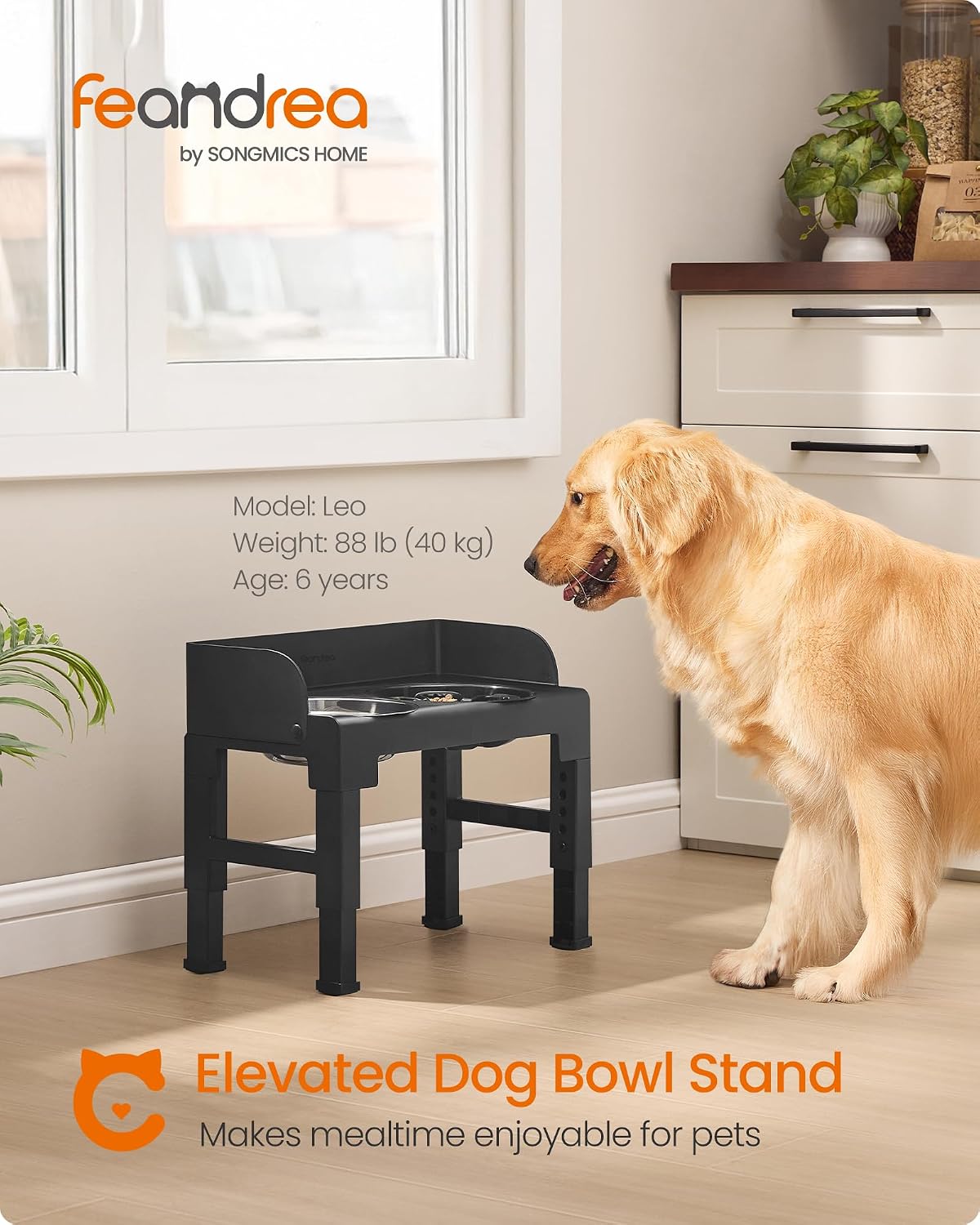 Detalle de Feandrea Raised Dog Bowls with Stand (PRB103B01) – Adjustable 6 Heights Slow Feeder with 304 Stainless Steel Bowls