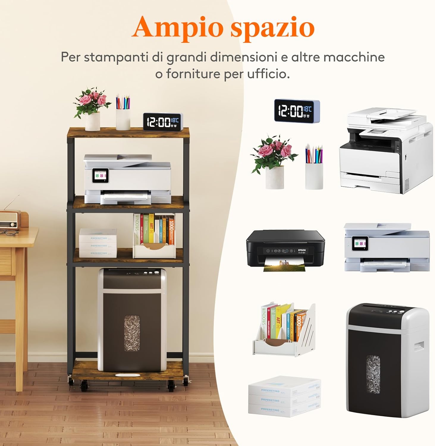 Detalle de Lifewit Carrello per Stampante 4 Livelli con Ruote e Ripiano Regolabile – 53x40x112 cm
