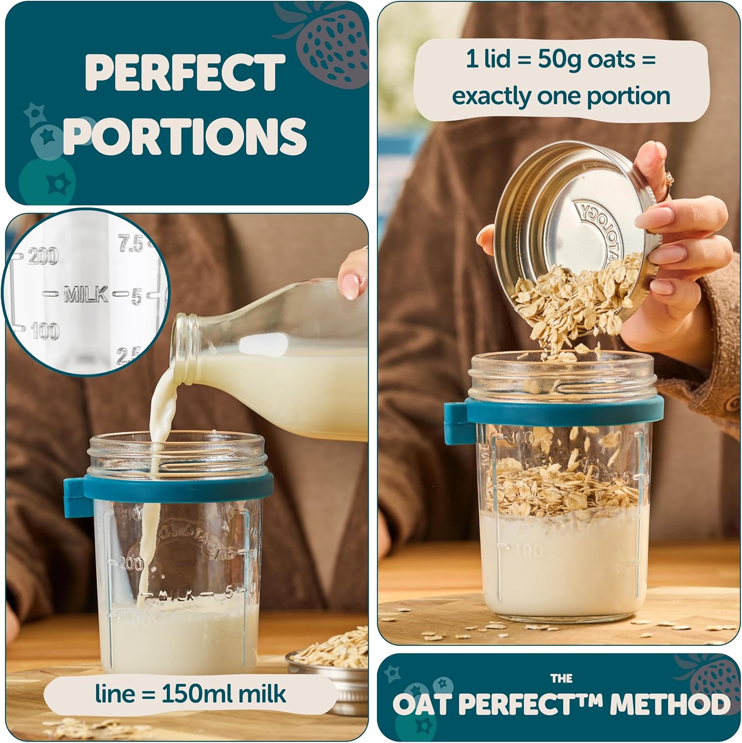 Detalle 2 de OATOLOGY Glass Overnight Oats Jar