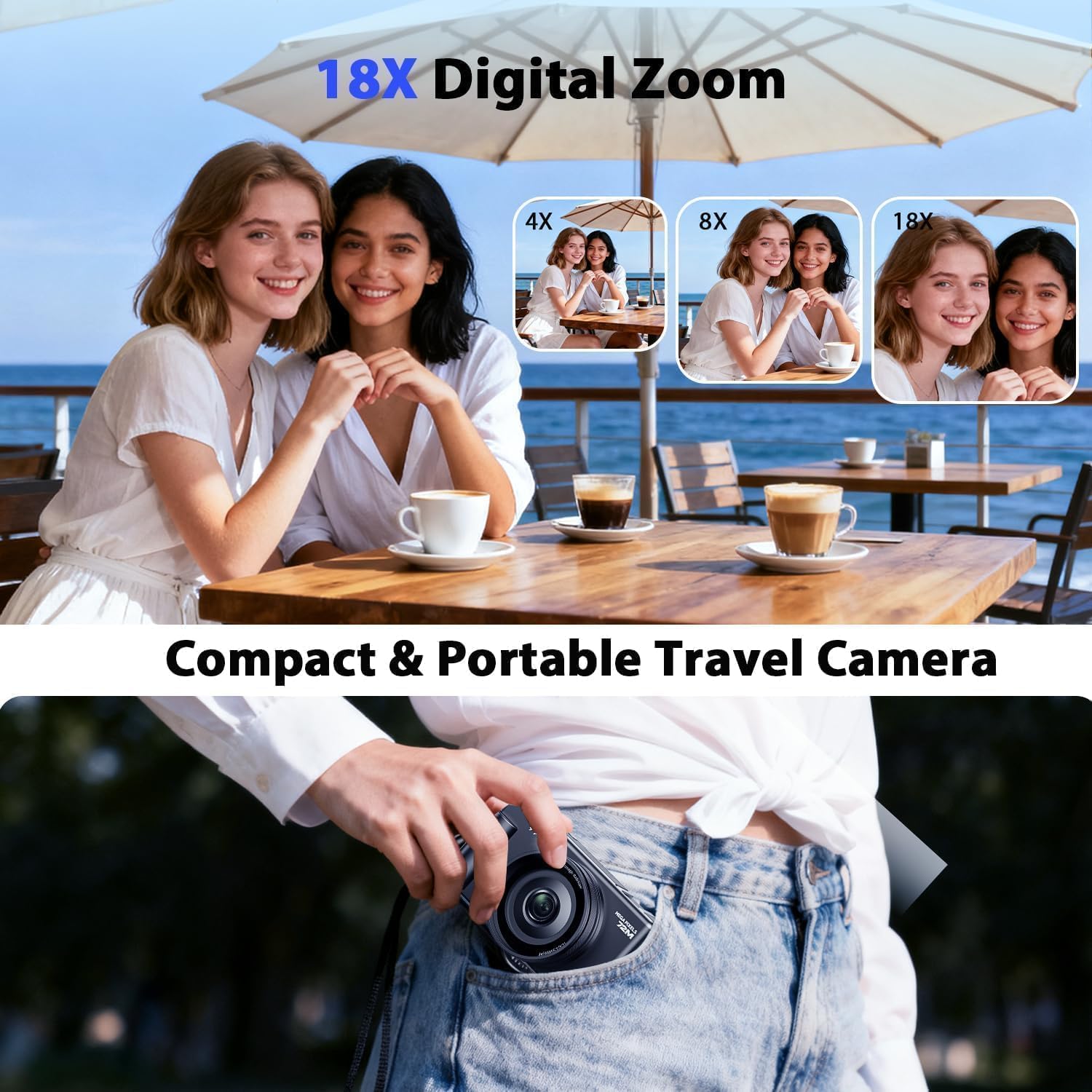 Thumbnail 3 de 4K Digital Camera for Vlogging: 72MP Still Photos, 18x Digital Zoom and 270° Flip Screen