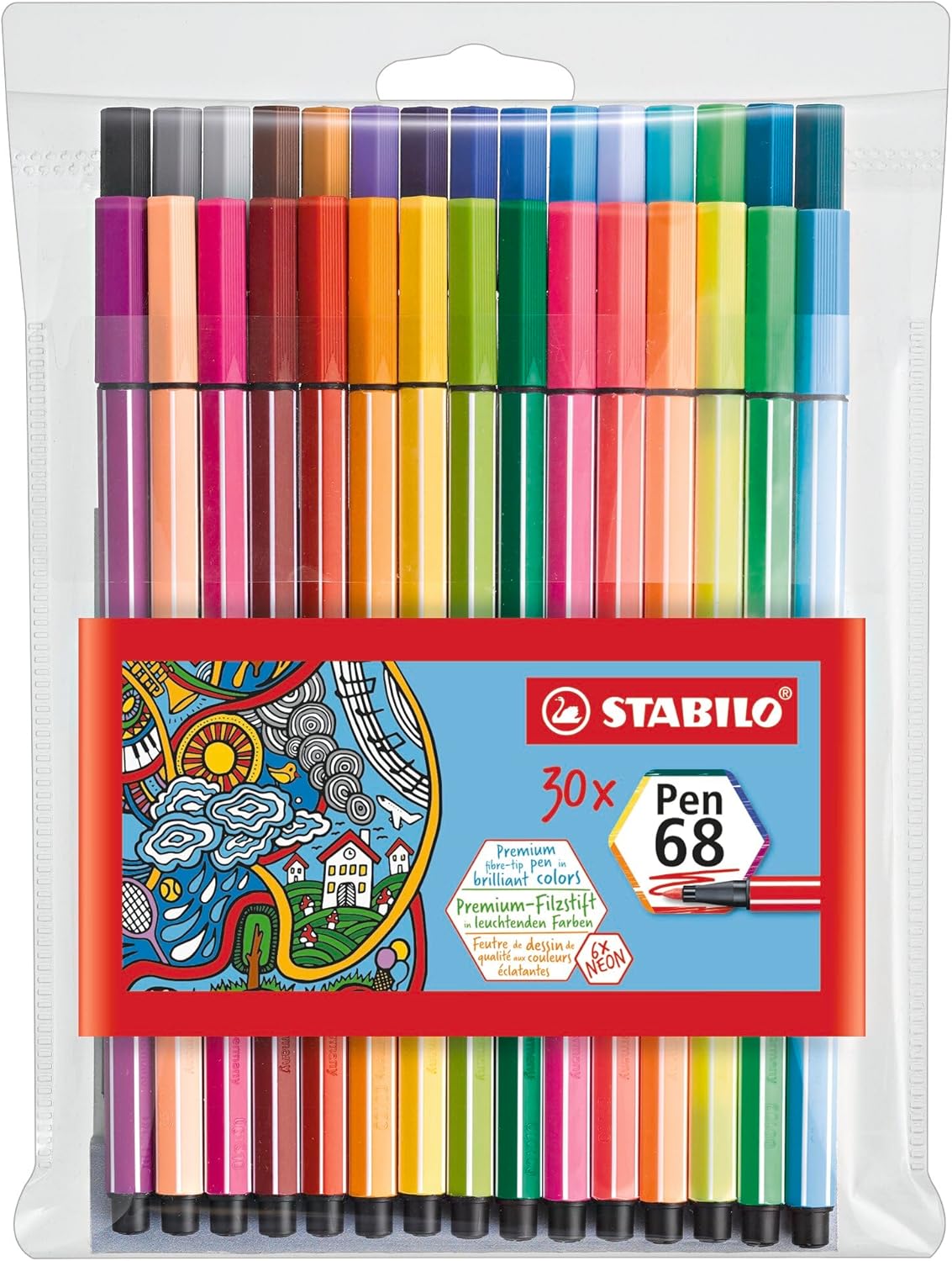 Detalle de STABILO Premium-Filzstift Pen 68 – 30er Pack inkl. 6 Neonfarben