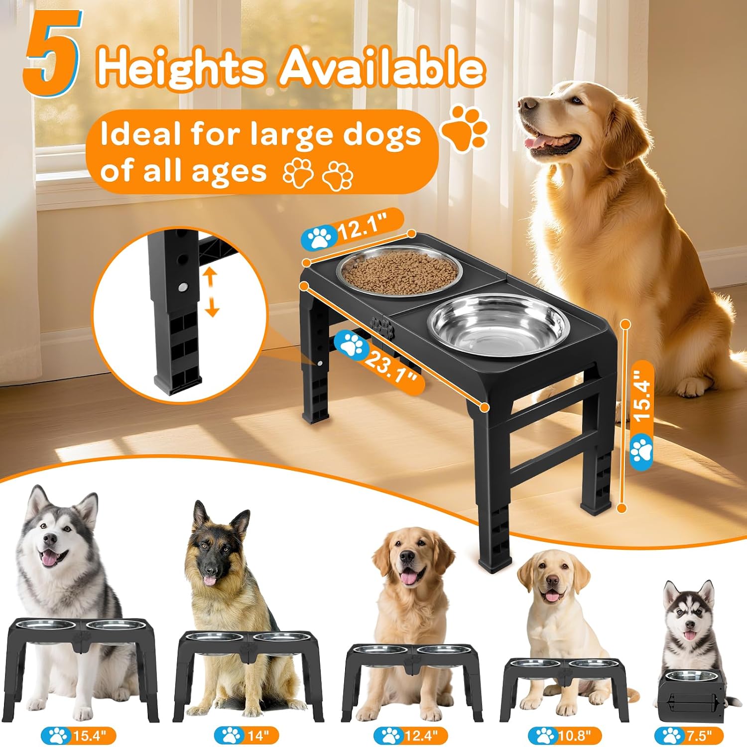 Detalle de Elevated Dog Bowls with 5 Adjustable Heights