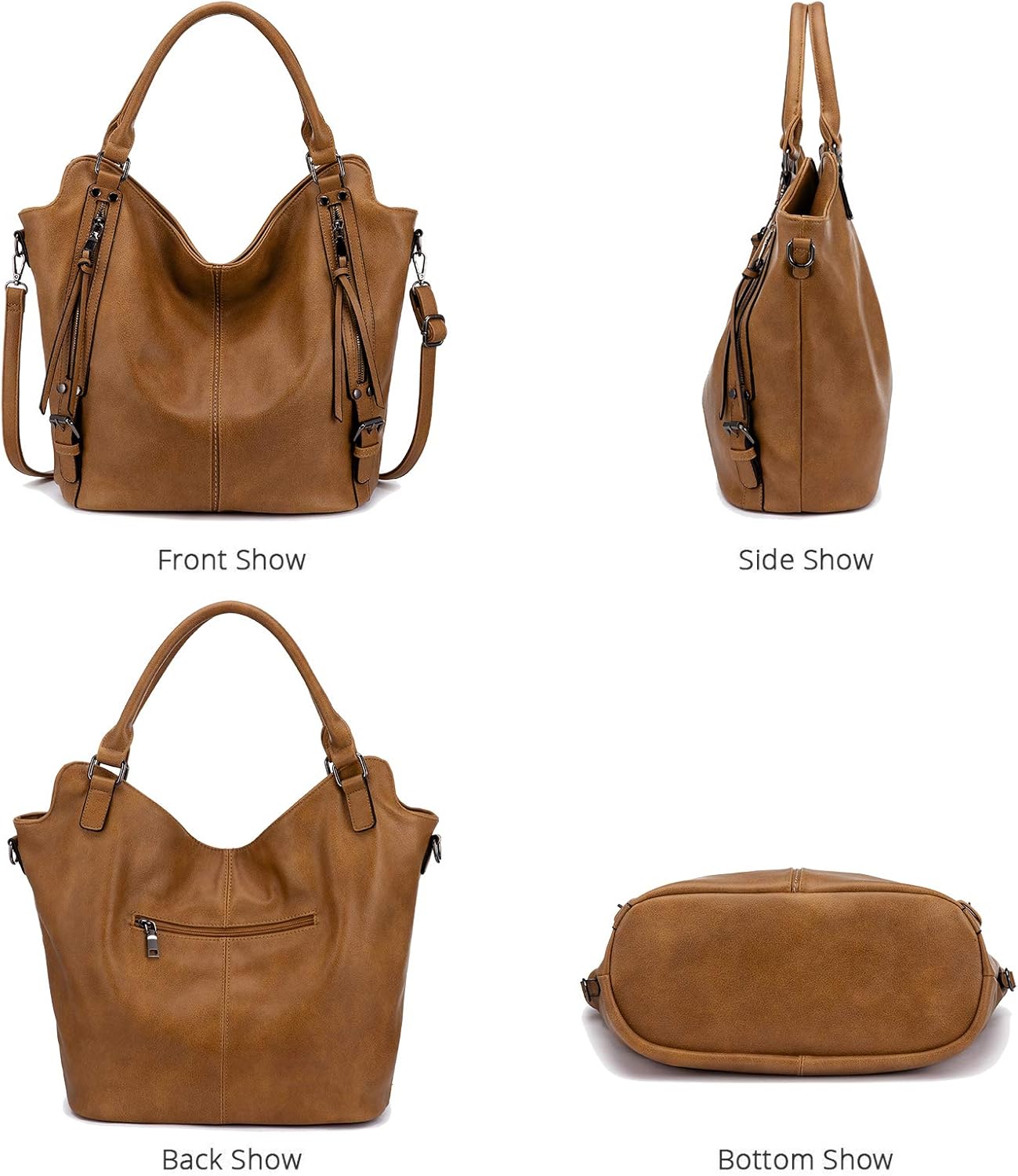 Thumbnail 4 de Realer Sac à main bandoulière femme en cuir PU brun clair avec 2 pièces