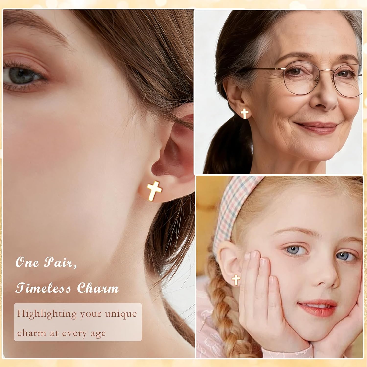 Thumbnail 3 de Josfeva 925 Sterling Silber Ohrstecker Herz–Stern Kreuz – hypoallergen, 6×8 mm, Geschenkbox