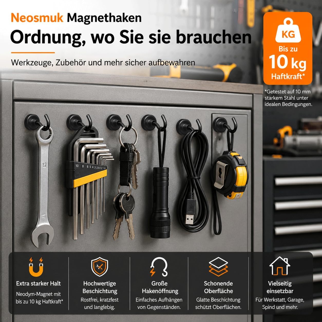 Thumbnail 3 de Neosmuk Magnethaken Schwarz – extra starke Neodym-Magnethaken bis 10 kg für Stahlflächen