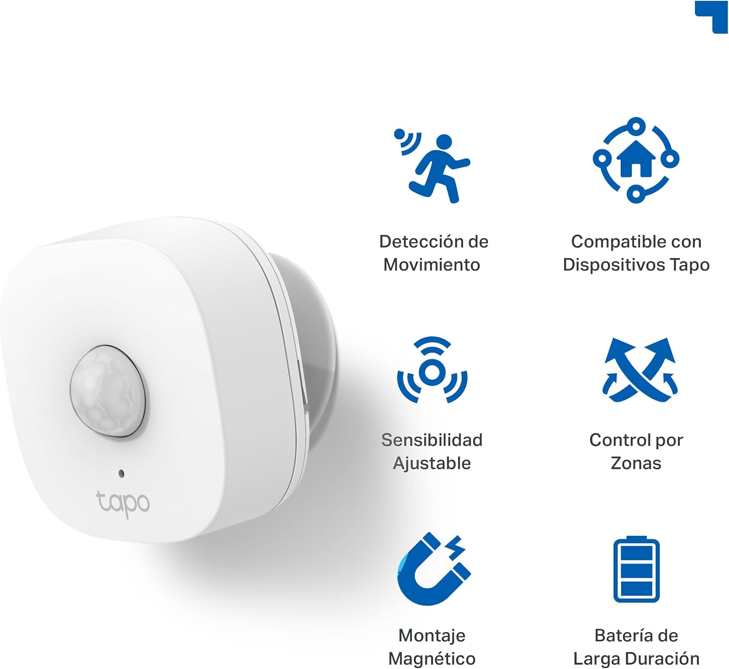 Detalle 2 de TP-Link Tapo T100: Detector de Movimiento WiFi con Montaje Magnético y 7 m de Cobertura