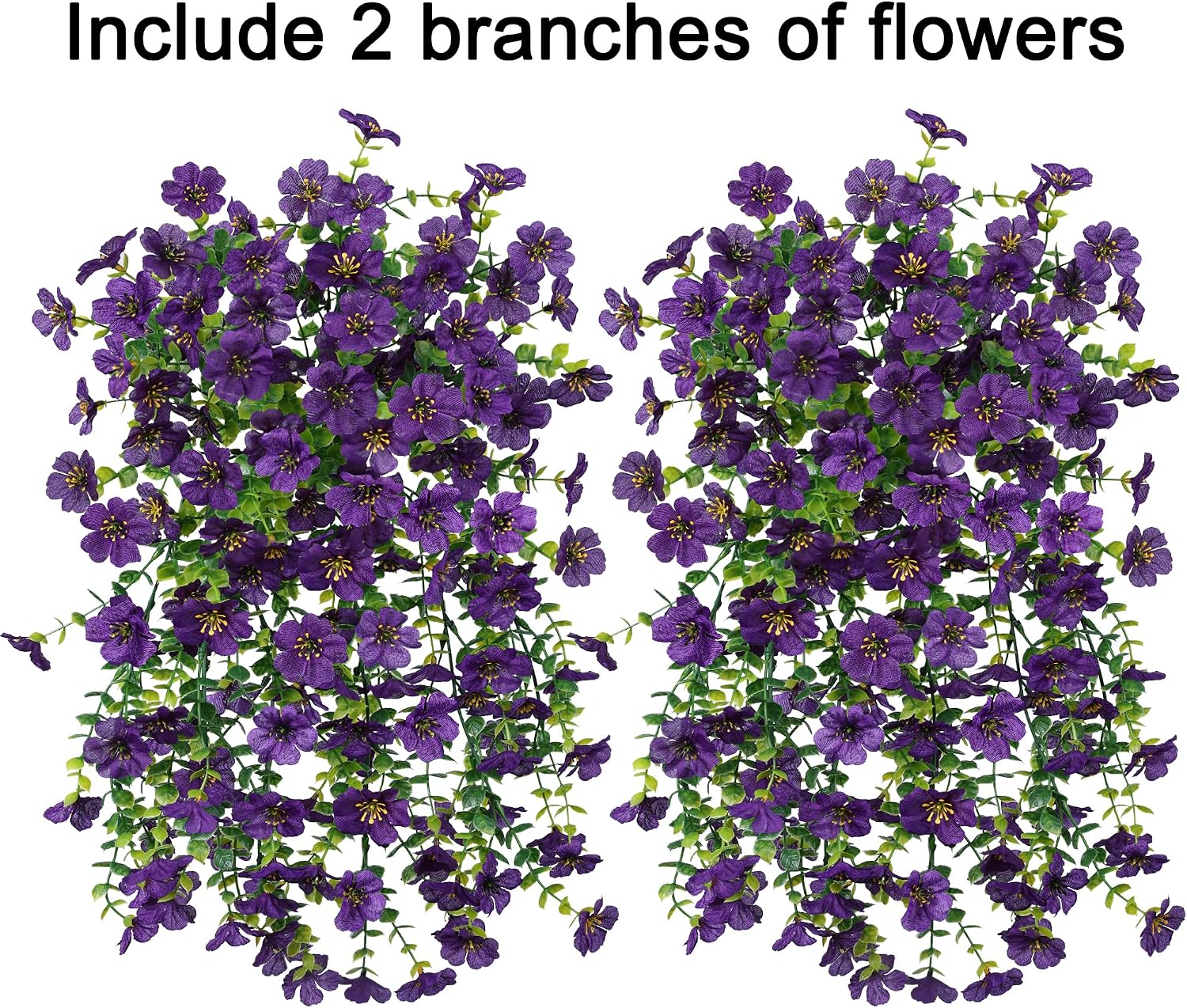 Thumbnail 1 de HyeFlora 2-Pack Dark Purple Artificial Hanging Flowers with Eucalyptus Leaves for Outdoor Garlands