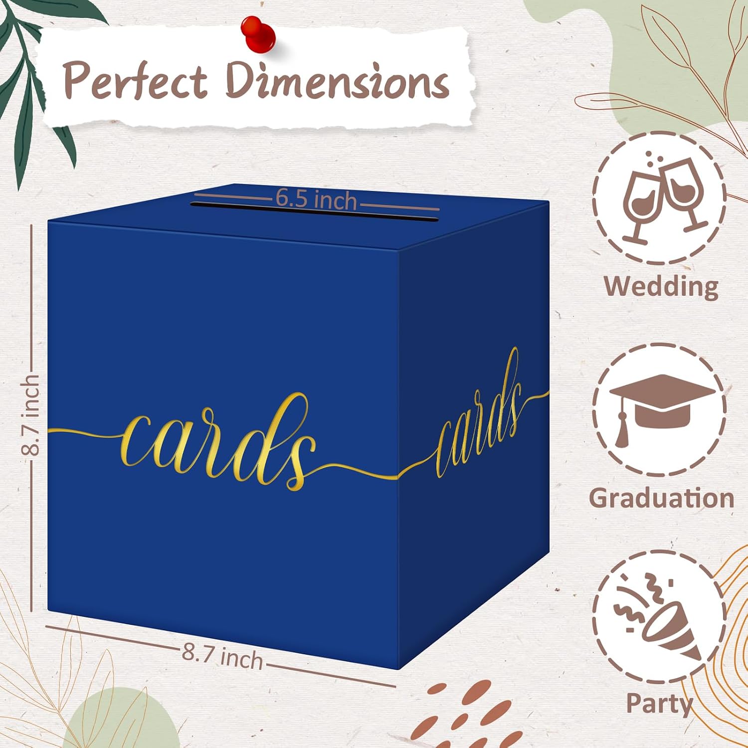 Thumbnail 3 de QIKSION Blue Graduation Card Box with Gold Foil – Large, Foldable Gift Card Box for Graduation, Wedding, Parties