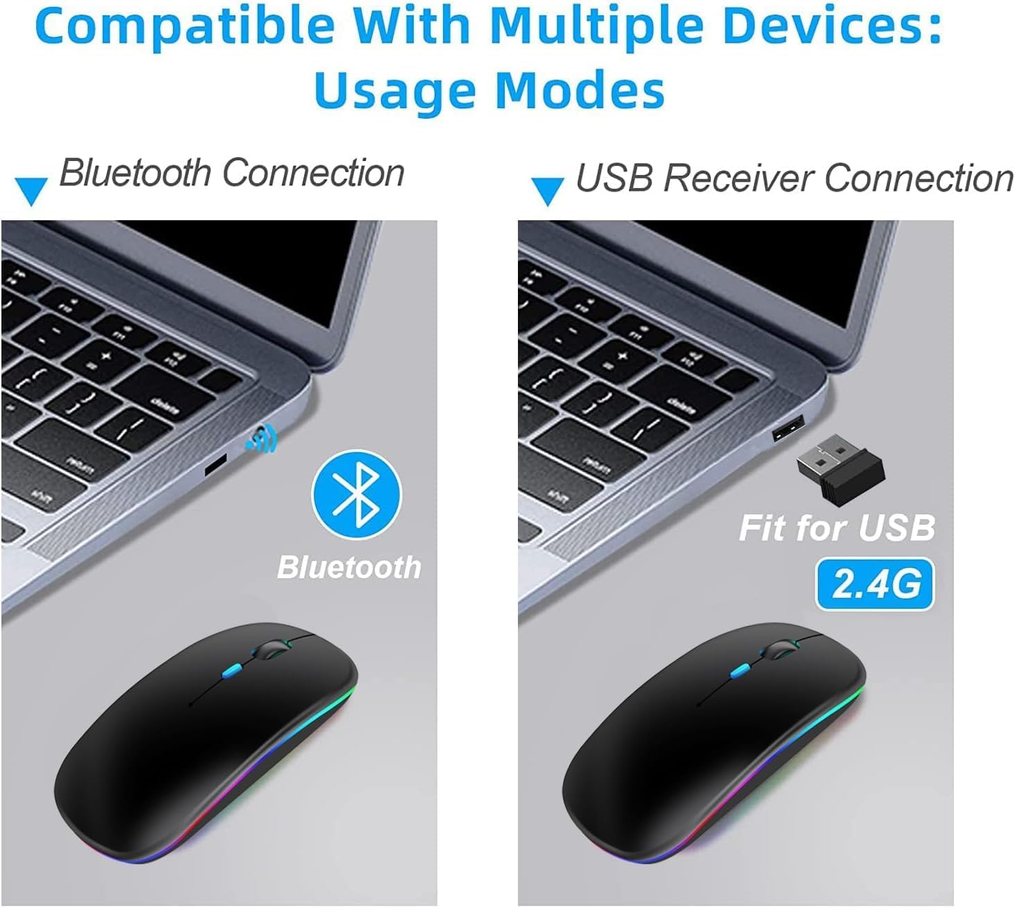 Detalle de Kabellose Laptop-Maus mit BT 5.2 und 2,4 GHz