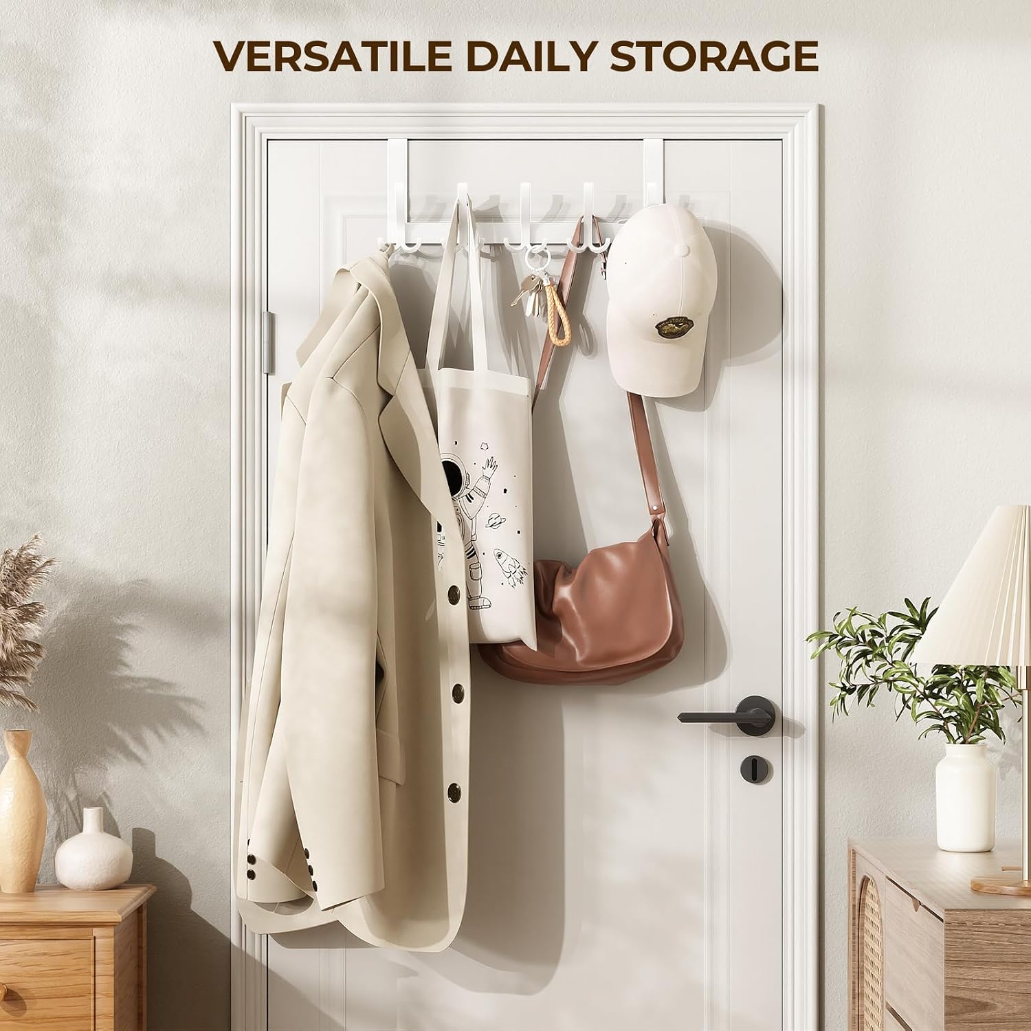 Detalle de Optish TRI-1P Over-the-Door Hook Rack, 15 Hooks, White Matte Finish