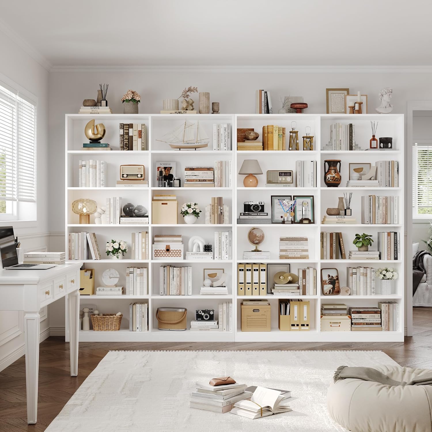 Detalle 2 de FirFurd P848847 12-Compartment Bookcase, White, 120 x 30 x 188.7 cm